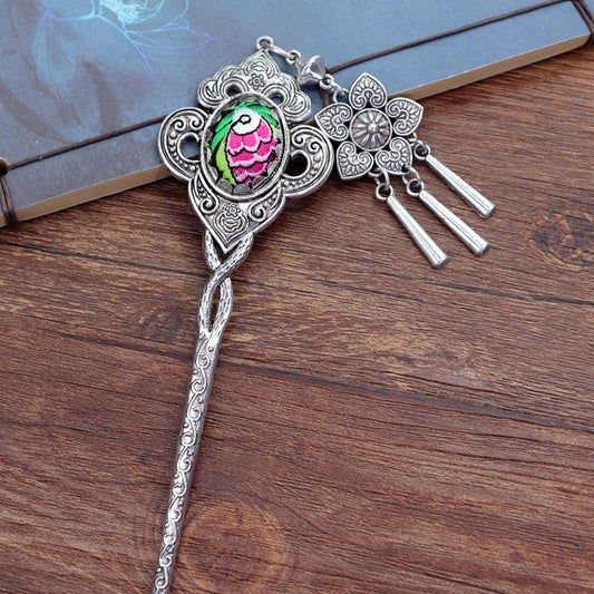 Miao Silver Embroidery Hair Stick With Flower Hair Stick Only Hair Clips - Handmade