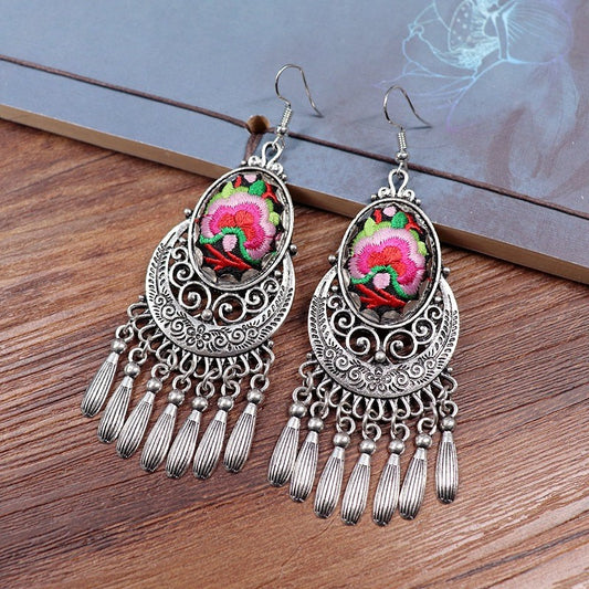 Retro Miao Embroidery Earrings With Crescent Earrings Only Earrings - Handmade