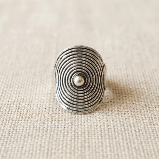 Miao Silver Round Disc Adjustable Ring on a light background