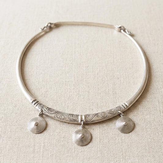 Miao Silver Three-Disc Collar Necklace on a light background