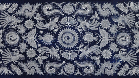 Chinese Miao batik detail with indigo pattern and geometric forms