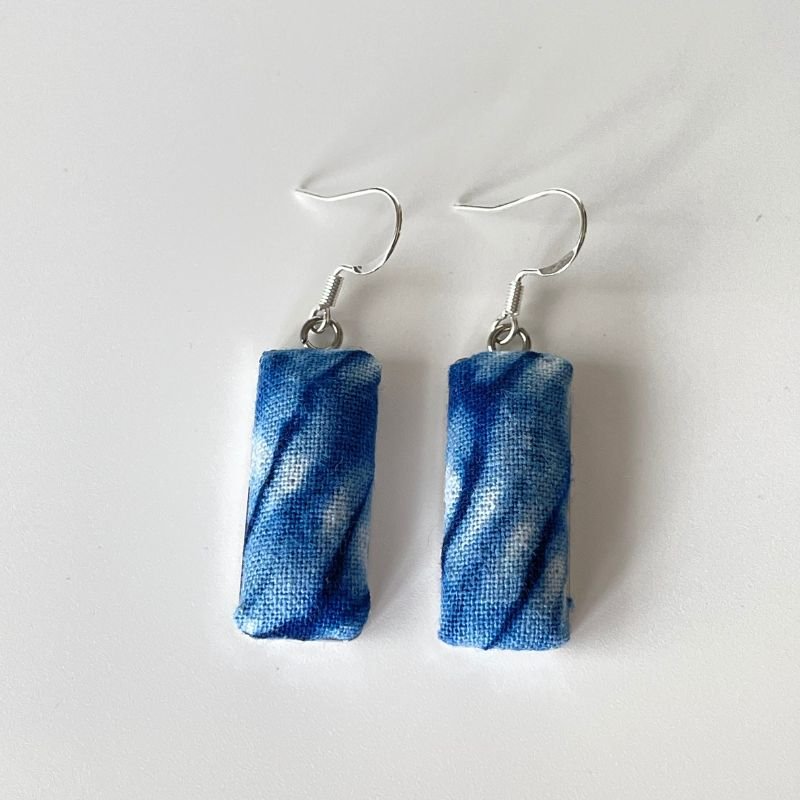 Handmade Miao Batik Earrings With Sky Blue Earrings - Handmade