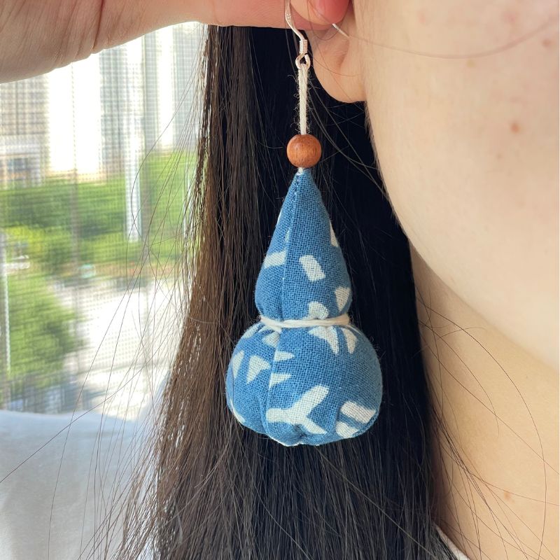 Handmade Miao Batik Fabric Earrings With Earrings - Handmade