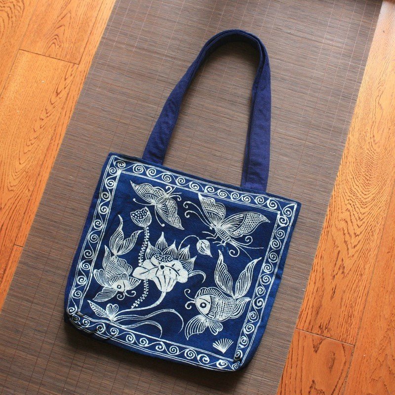 Handmade Miao Batik Shoulder Bag With Flower bag - Handmade