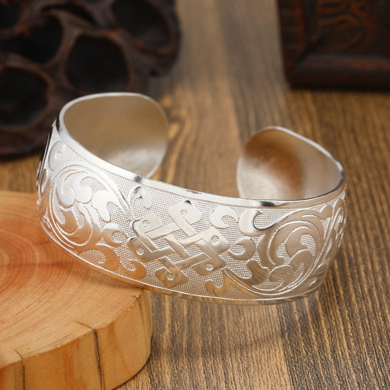 Miao Silver Bracelet With Chinese Knot Bracelet - Handmade