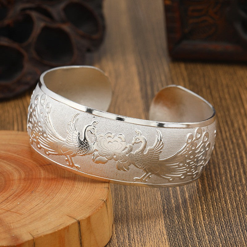 Miao Silver Bracelet With Peacock Bracelet - Handmade