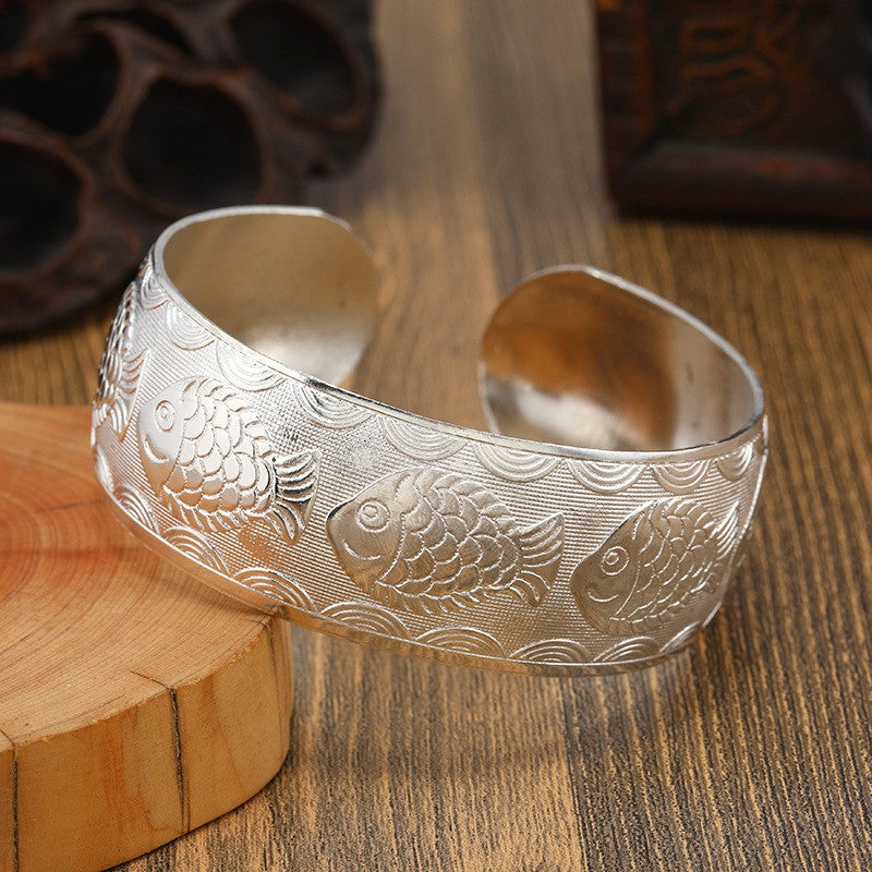 Miao Silver Bracelet With Fish Bracelet - Handmade