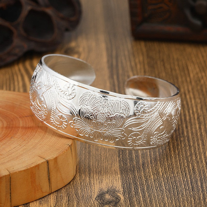 Miao Silver Bracelet With Two Phoenix Bracelet - Handmade