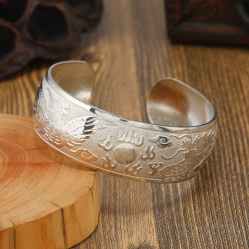 Miao Silver Bracelet With Dragon & Phoenix Bracelet - Handmade