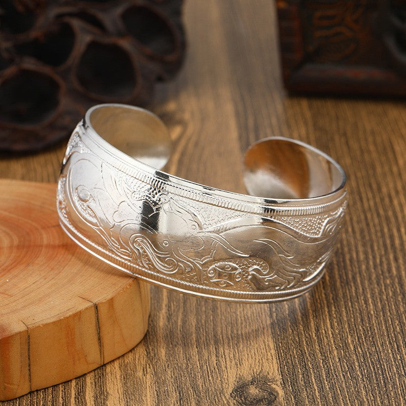 Miao Silver Bracelet With Dragon Bracelet - Handmade