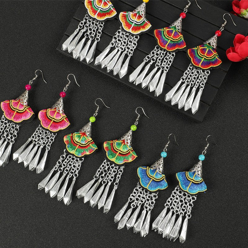 Miao Silver Embroidery Earrings With Earrings - Handmade