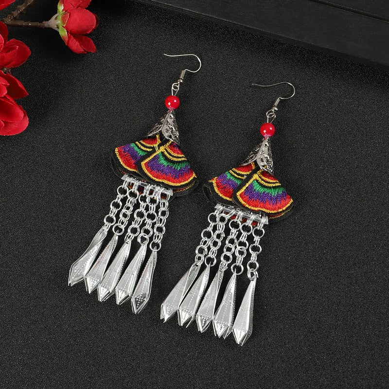 Miao Silver Embroidery Earrings With Earrings - Handmade