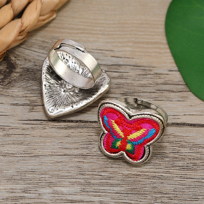 Miao Silver Embroidery Ring With Rings - Handmade