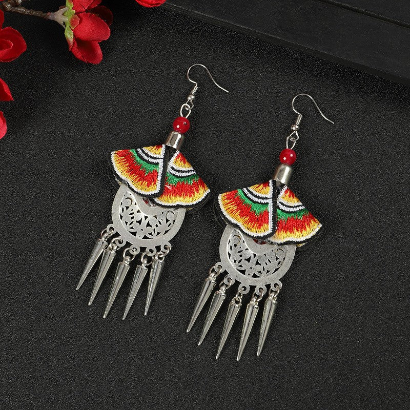 Miao Silver Tassel Earrings With Earrings - Handmade