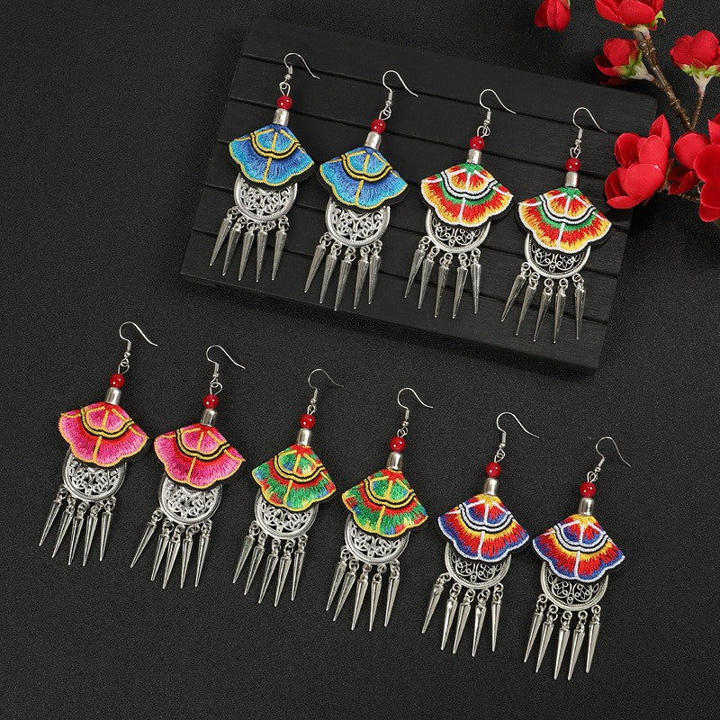 Miao Silver Tassel Earrings With Earrings - Handmade