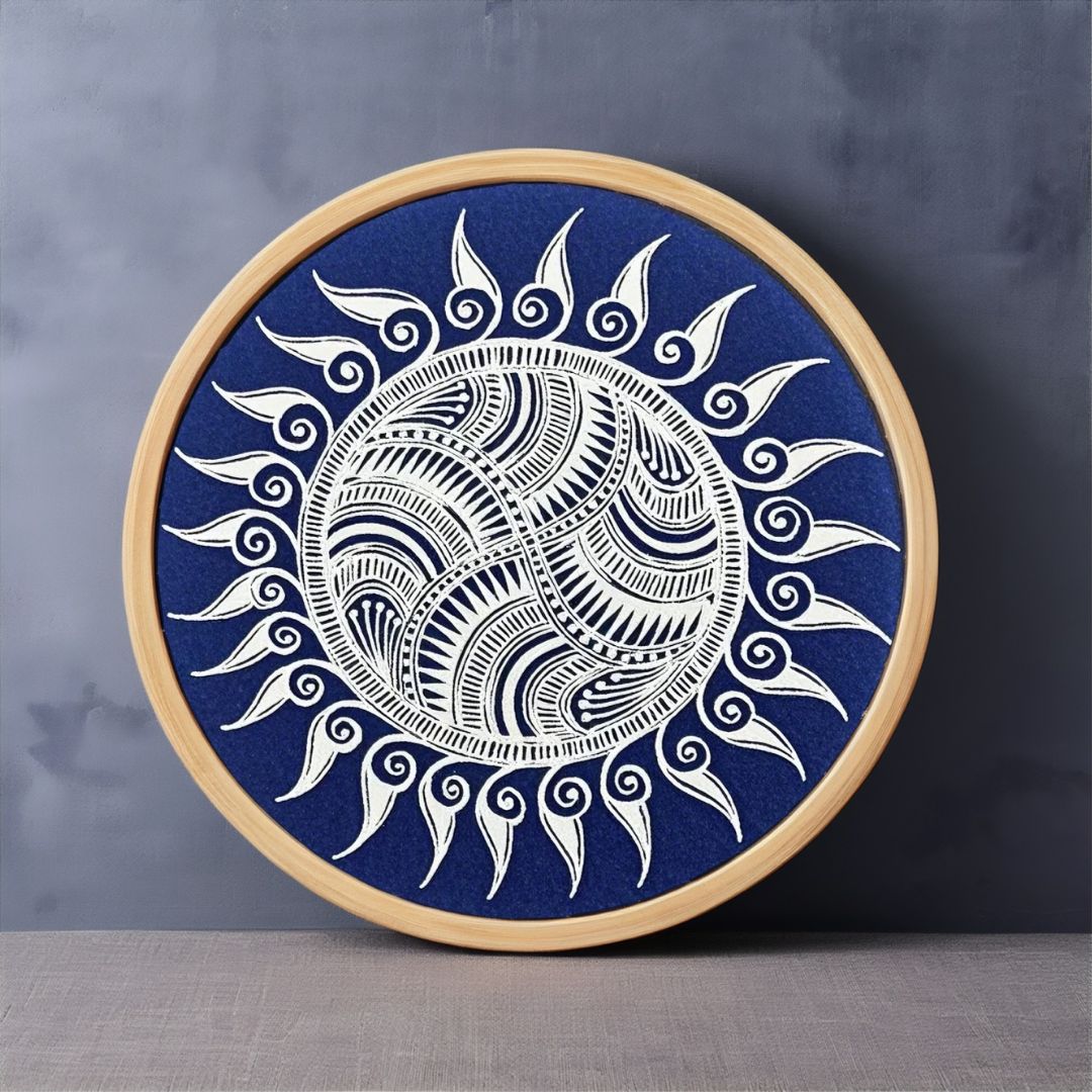 Miao Batik Wall Hanging - 15.7" With Bronze Drum Paintings - Handmade