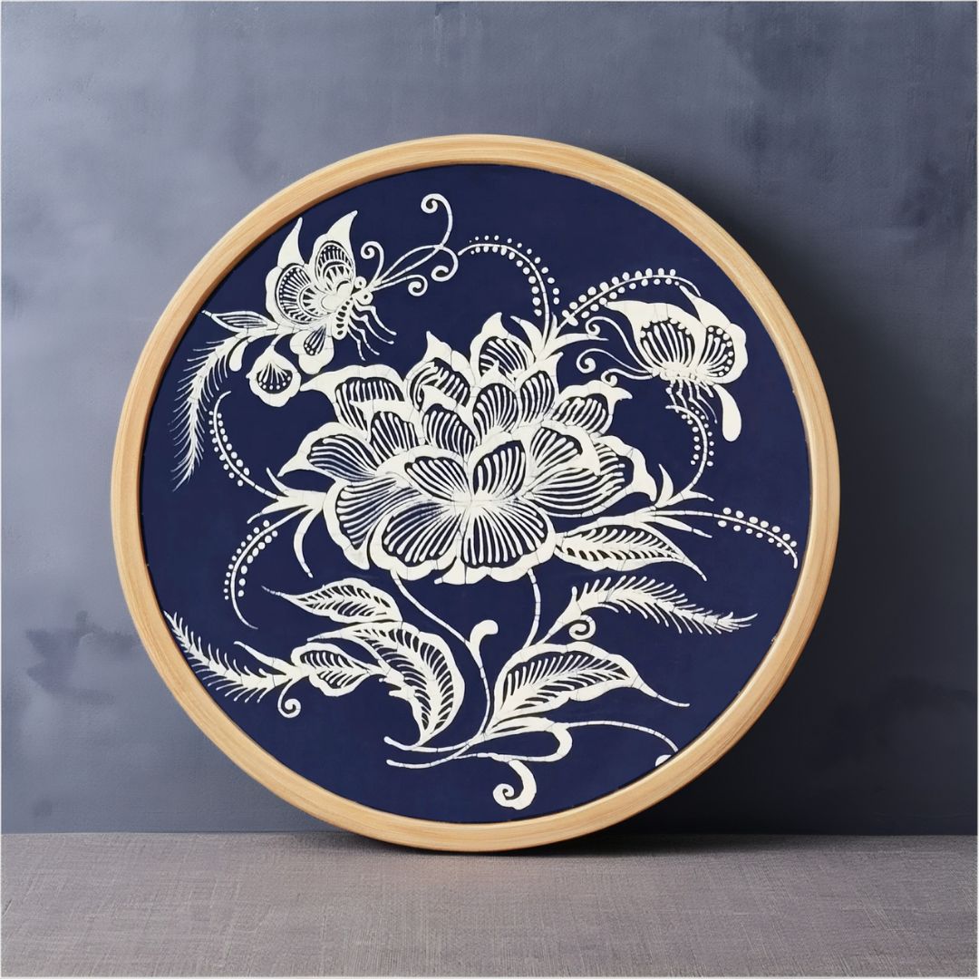 Miao Batik Wall Hanging - 15.7" With Flower & Butterfly Paintings - Handmade