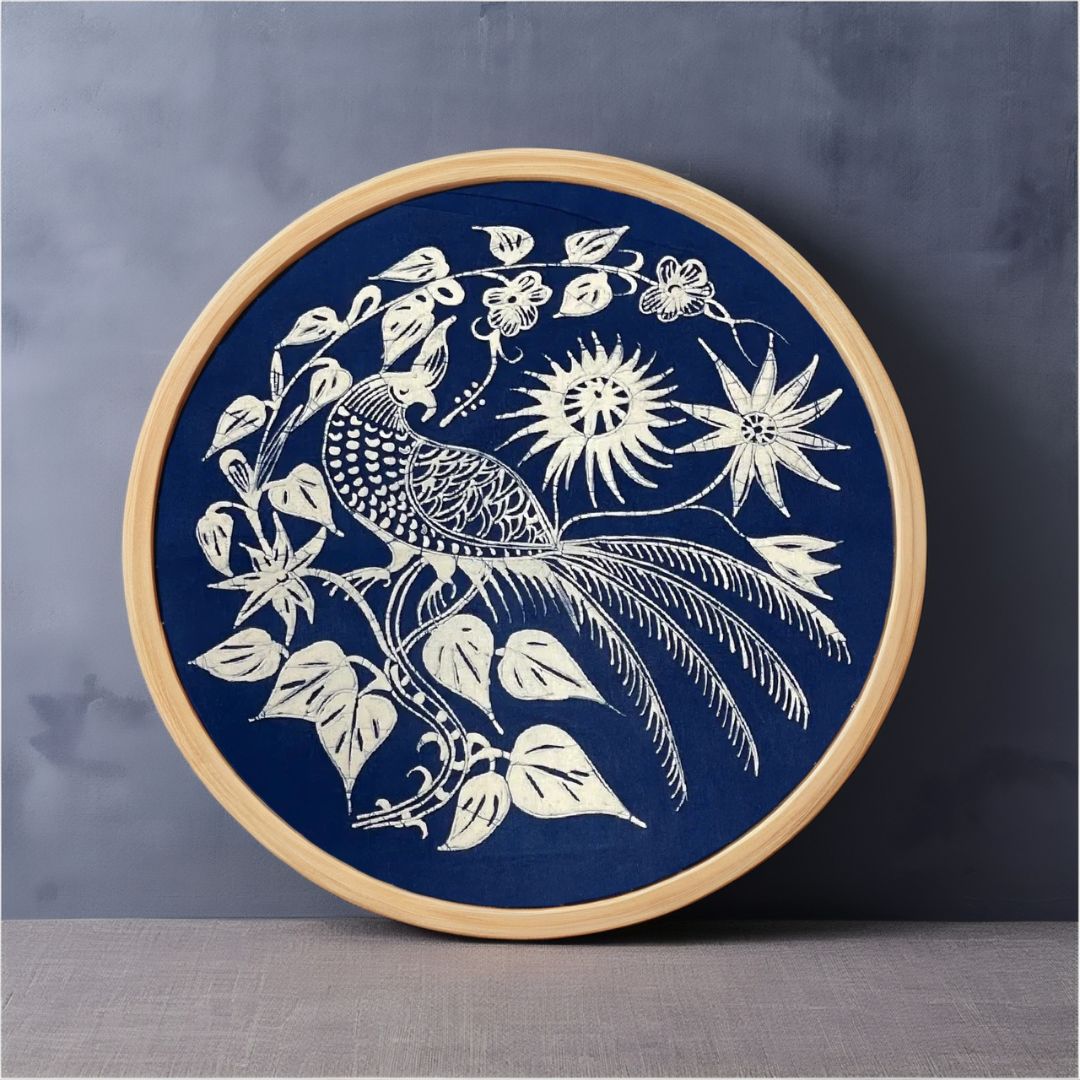 Miao Batik Wall Hanging - 15.7" With Phoenix & Flower Paintings - Handmade