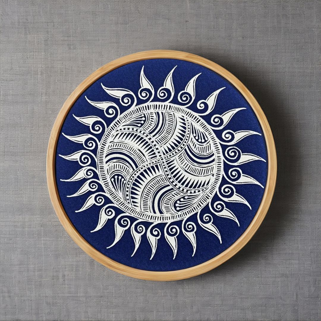 Miao Batik Wall Hanging - 19.7in" With Bronze Drum Paintings - Handmade