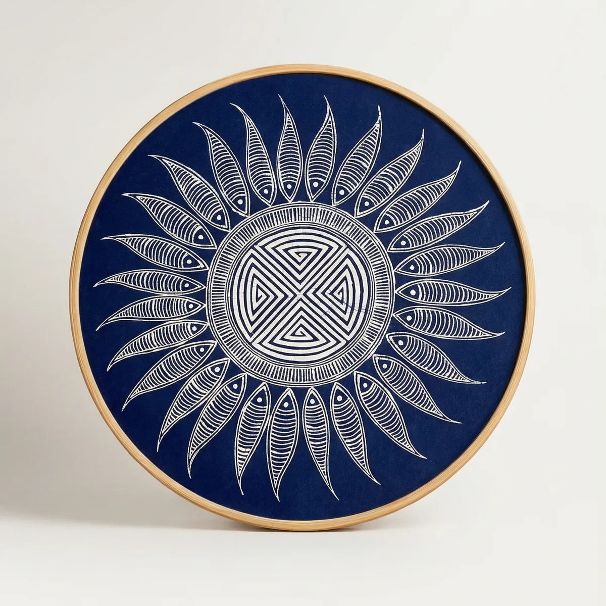 Decorative Miao batik Wall art with a sunflower design on a blue background