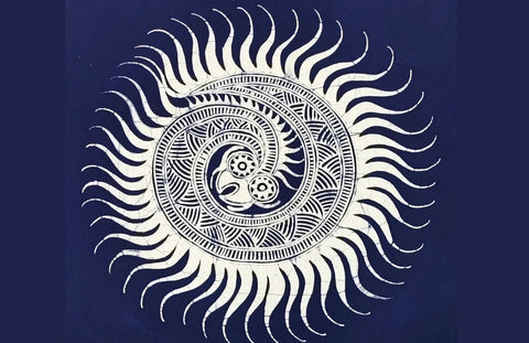 Miao batik dragon-like pattern in white on indigo fabric