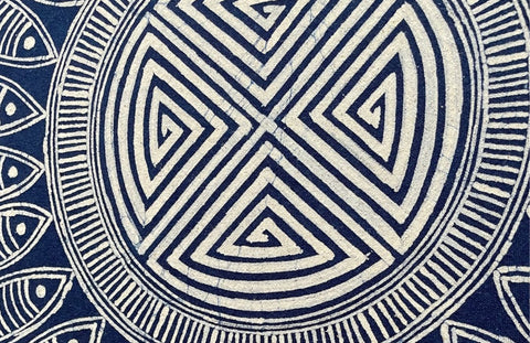 Miao batik geometric pattern in white on indigo fabric