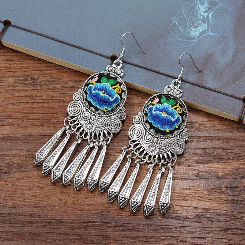 Retro Miao Embroidery Earrings With Whirlpool Earrings Only Earrings - Handmade