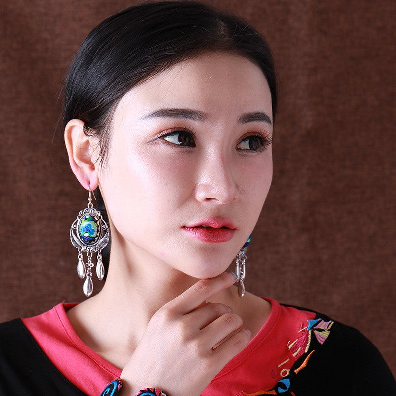 Retro Miao Embroidery Earrings With Earrings - Handmade