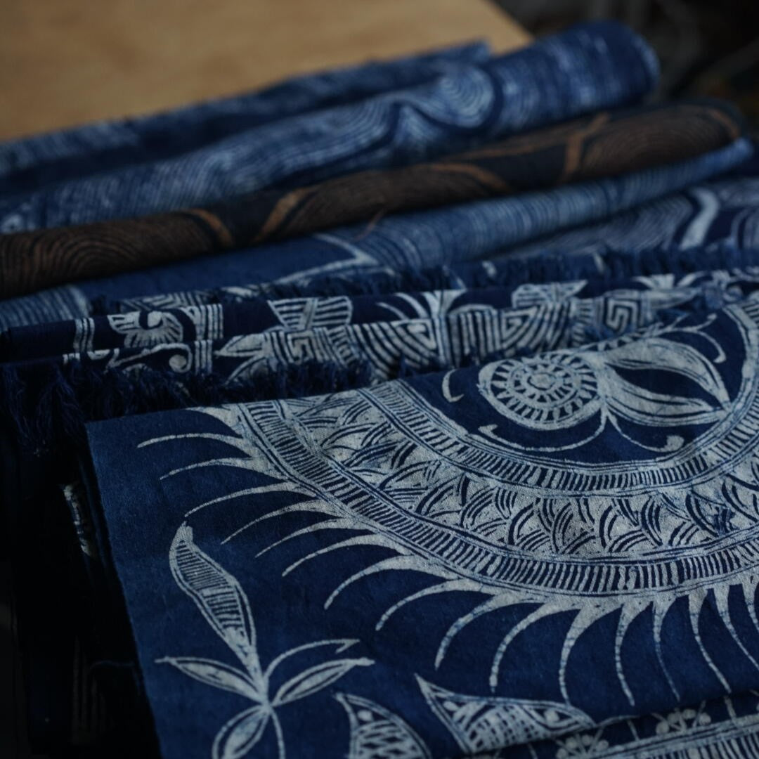 Miao batik textile with symbolic indigo pattern