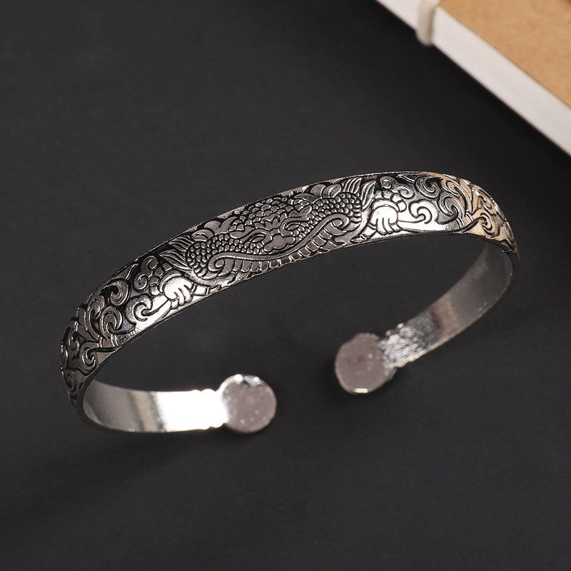 Vintage Miao Silver Bracelet With Dragon Totem Bracelet - Handmade