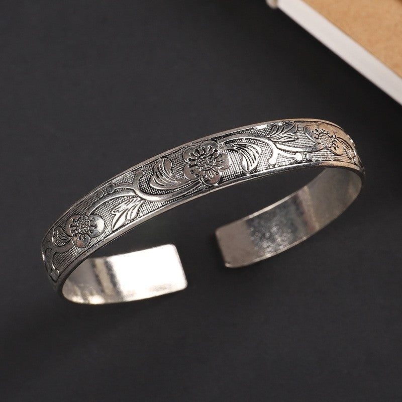 Vintage Miao Silver Bracelet With Plum Blossom Bracelet - Handmade