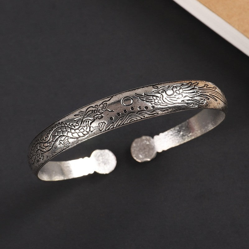 Vintage Miao Silver Bracelet With Dragon & Phoenix Bracelet - Handmade