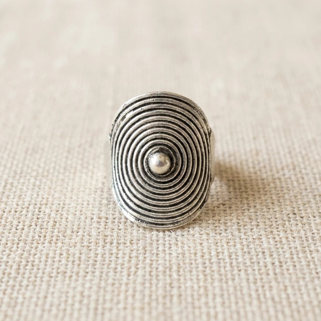 Miao Silver Round Disc Adjustable Ring on a light background