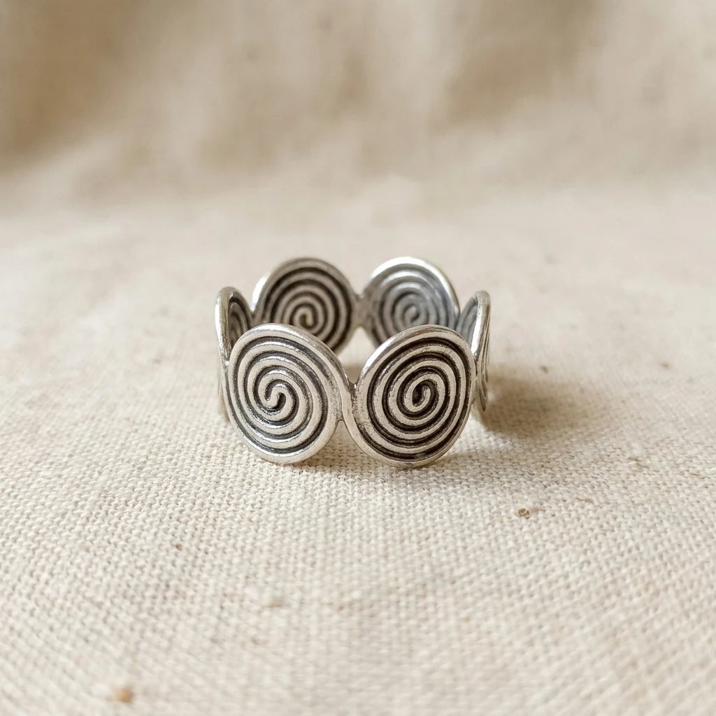 Miao Silver Six-Circle Adjustable Ring on a light background