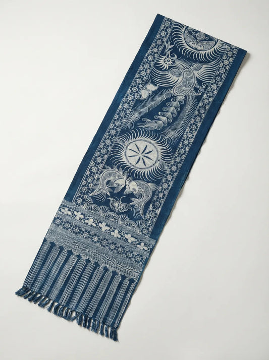 Long Miao Batik Table Runner - Handmade Indigo Textile Wall