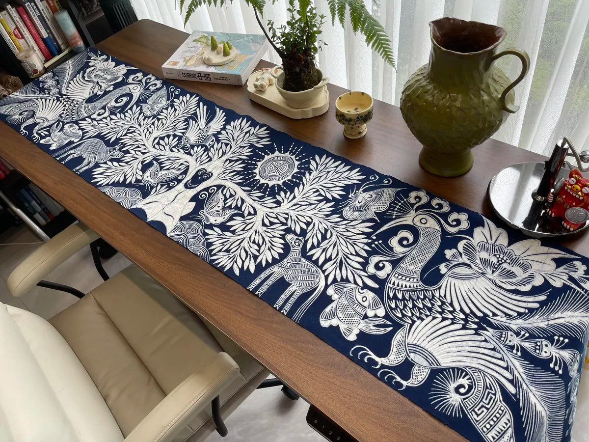 Miao batik table runner styled in a modern home