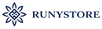 Runystore logo with a blue emblem on a white background